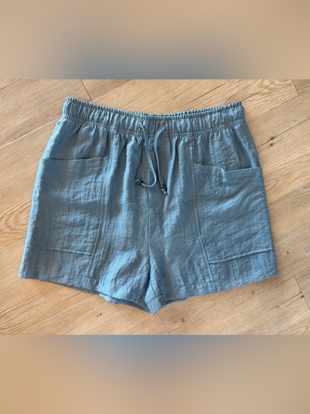 Staccato Slate Blue Drawstring Linen-Blend Athletic Shorts